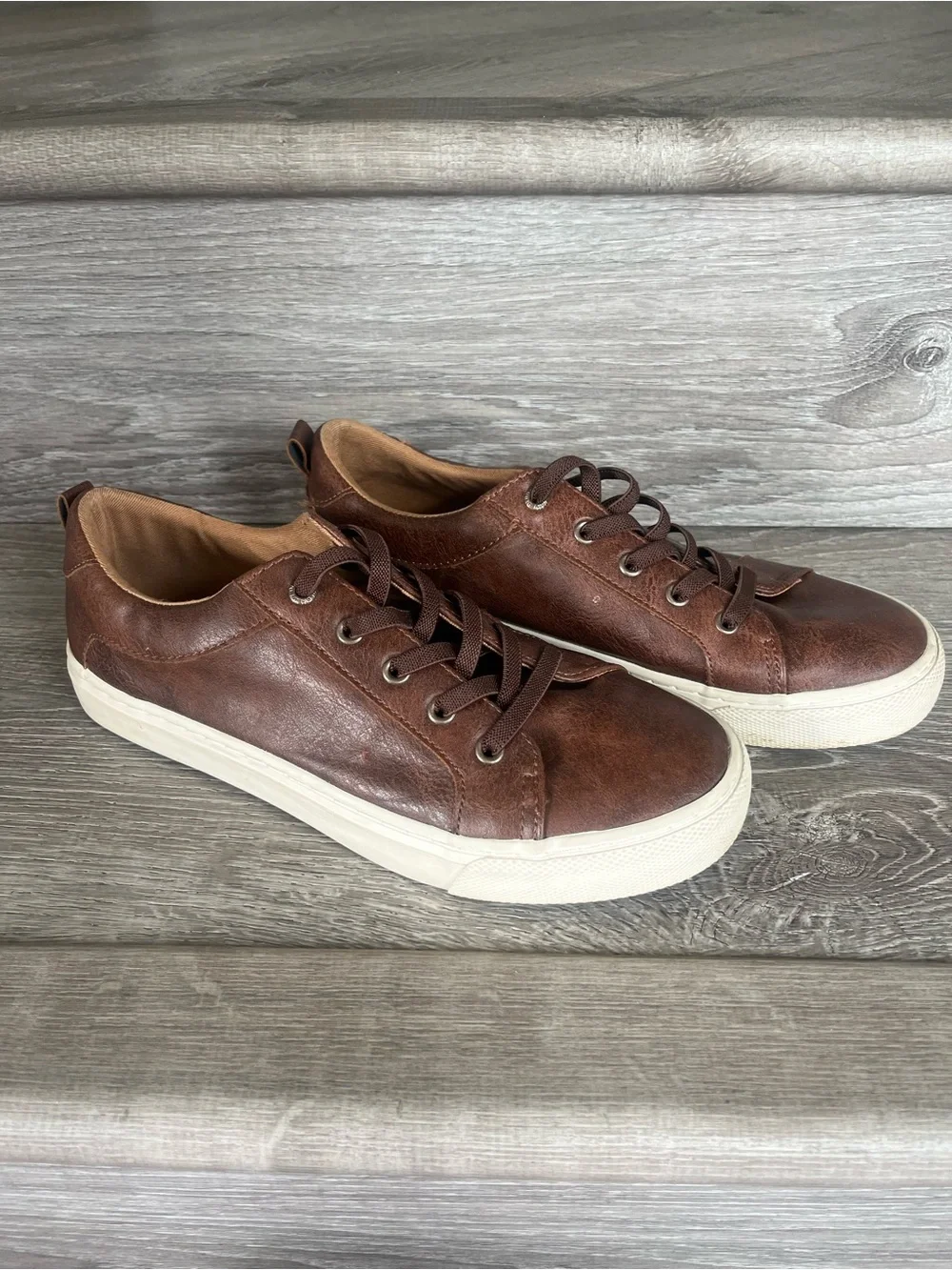 Boys’ Brown Leather-Style Casual Sneakers